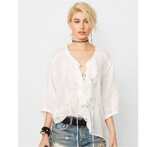 NEW Ralph Lauren Denim & Supply White Cotton Sheer Gauzy Ruffle Top